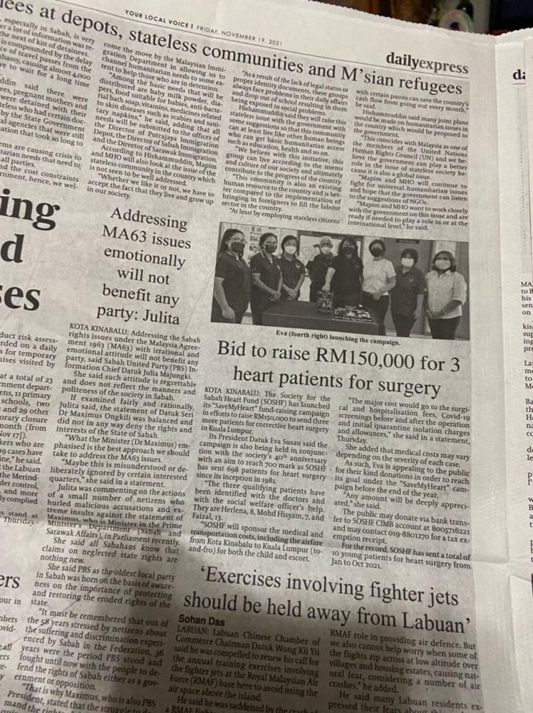Bid to raise RM150,000 for 3 heart patients for surgery