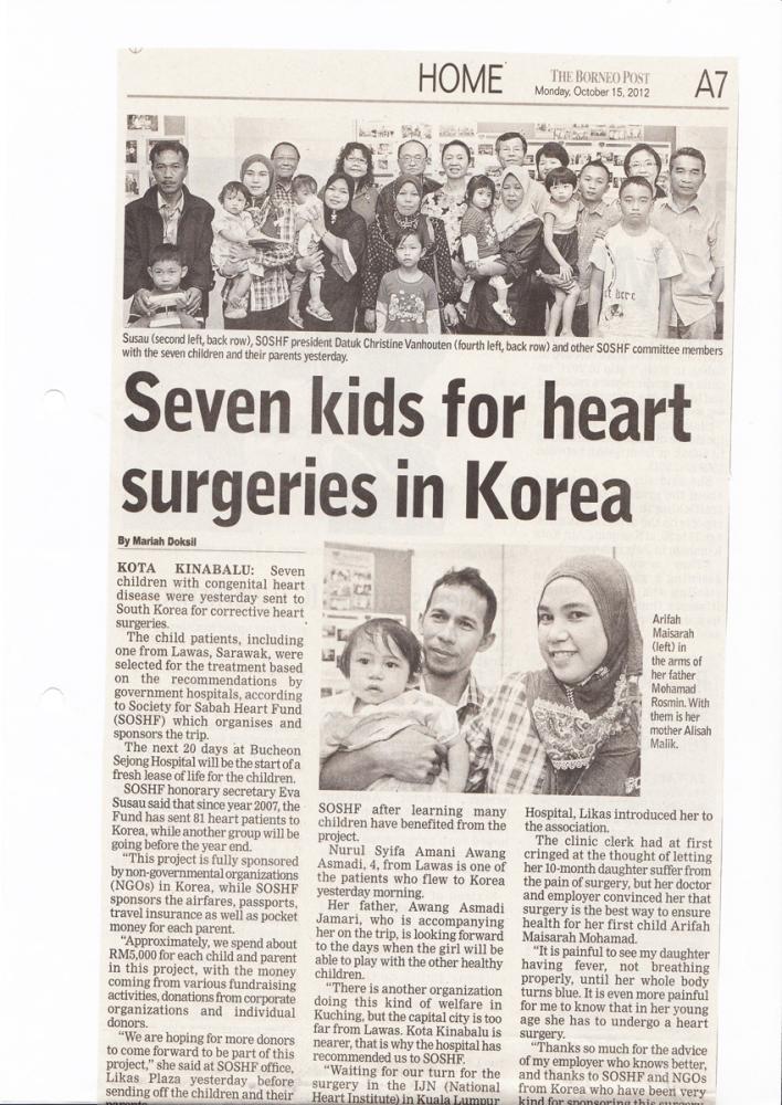 Seven kids for heart surgeries in Korea